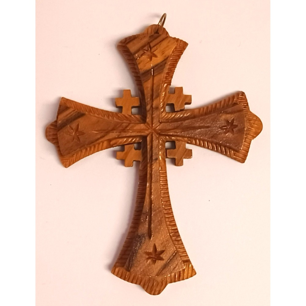 Hand Carved Olive Wood Jerusalem Cross Wall Hanging Holy Land Crusaders Cross